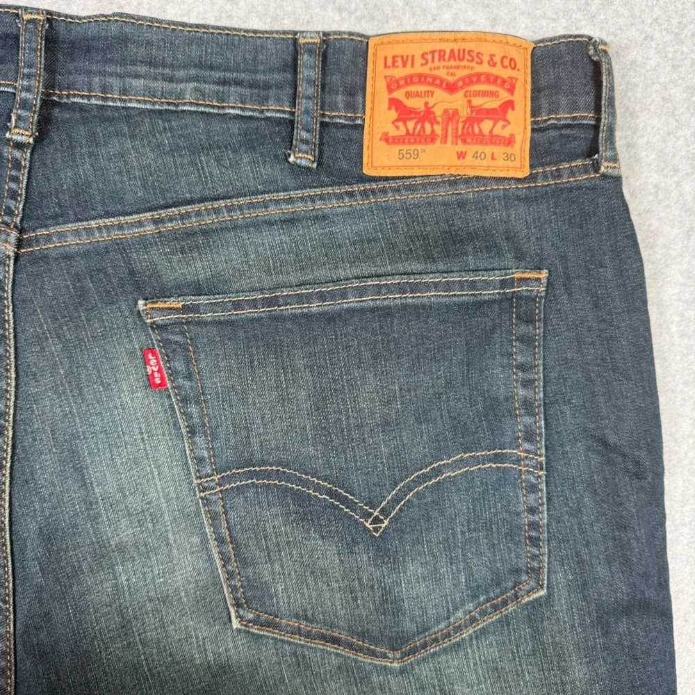 Levis 559 Relaxed Straight Jeans Mens 40x30 Blue Denim Dark Wash Western